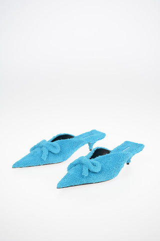 Towelling Cotton KNIFE Mules with Kitten Heel 4 cm