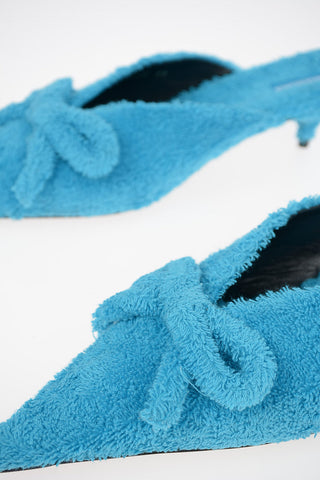 Towelling Cotton KNIFE Mules with Kitten Heel 4 cm
