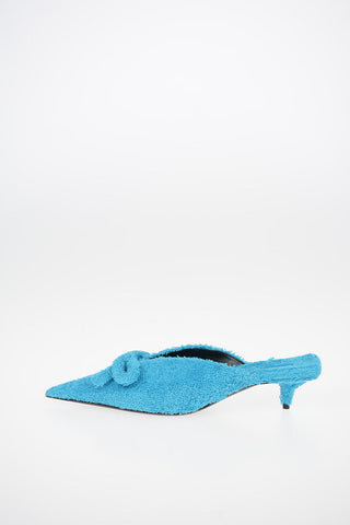 Towelling Cotton KNIFE Mules with Kitten Heel 4 cm