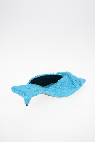 Towelling Cotton KNIFE Mules with Kitten Heel 4 cm
