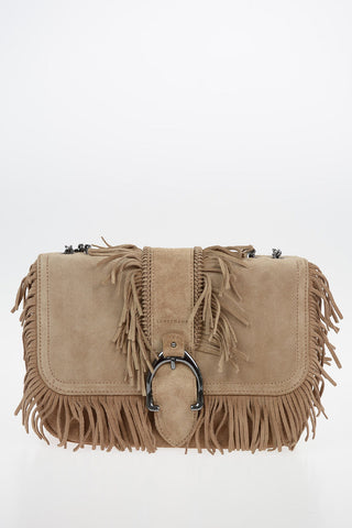 Suede Hobo Bag with Fringed Details
