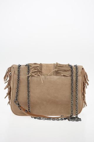 Suede Hobo Bag with Fringed Details