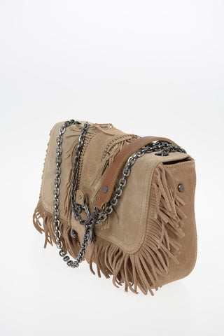 Suede Hobo Bag with Fringed Details