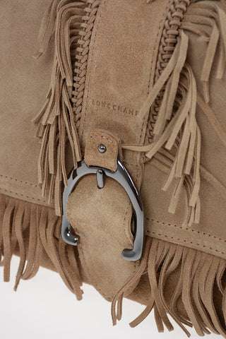 Suede Hobo Bag with Fringed Details
