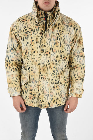 MARTINE ROSE hidden closure cheetah-print A-JAG blouson