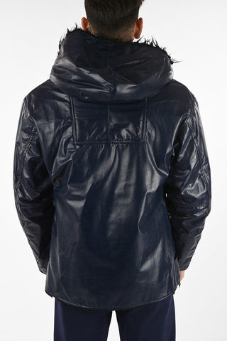 Leather Anorak Jacket with Shearling Hoodie
