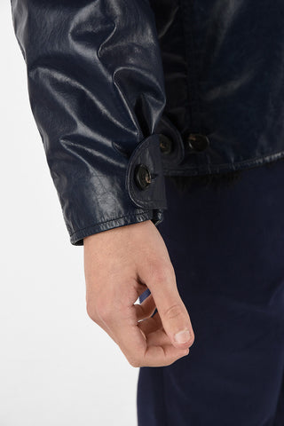 Leather Anorak Jacket with Shearling Hoodie