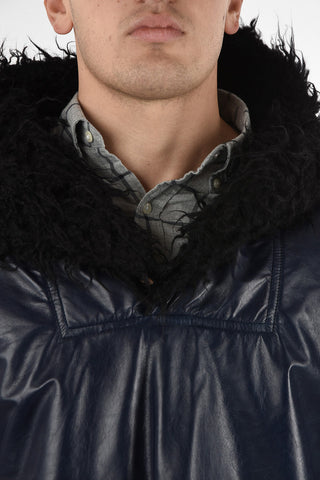 Leather Anorak Jacket with Shearling Hoodie