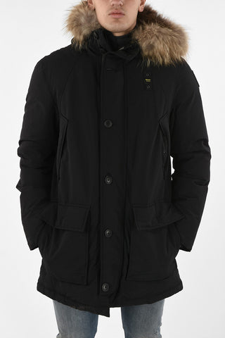 hidden closure down jacket with Real Fur Insert