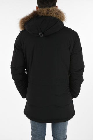 hidden closure down jacket with Real Fur Insert