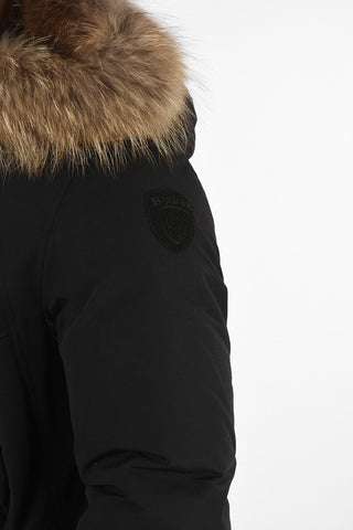 hidden closure down jacket with Real Fur Insert