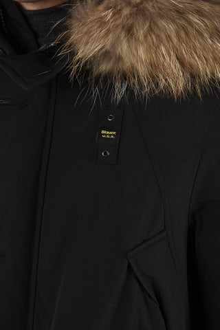 hidden closure down jacket with Real Fur Insert