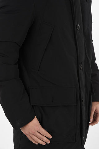 hidden closure down jacket with Real Fur Insert