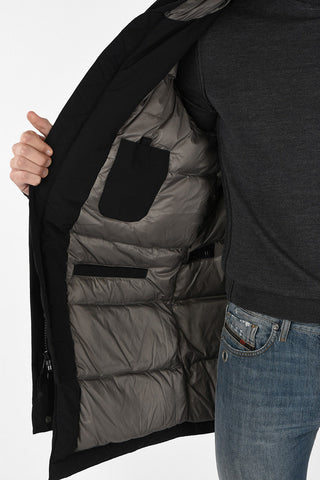 hidden closure down jacket with Real Fur Insert