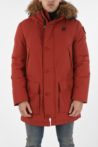 hidden closure down jacket with Real Fur Insert
