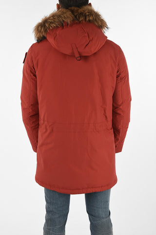 hidden closure down jacket with Real Fur Insert