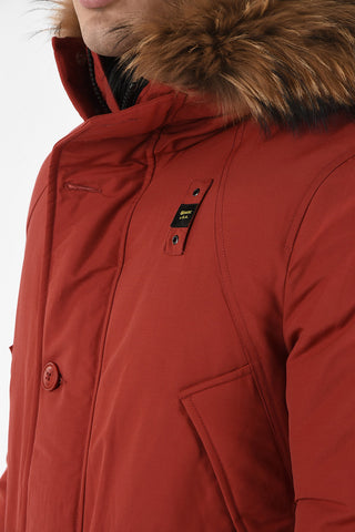 hidden closure down jacket with Real Fur Insert