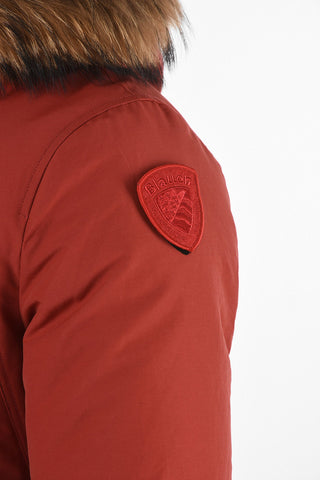 hidden closure down jacket with Real Fur Insert