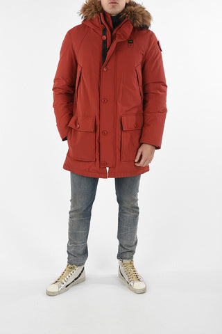 hidden closure down jacket with Real Fur Insert