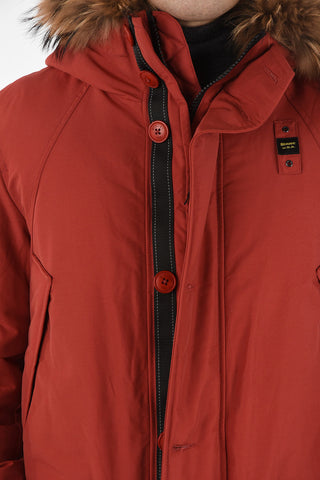 hidden closure down jacket with Real Fur Insert