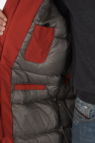 hidden closure down jacket with Real Fur Insert