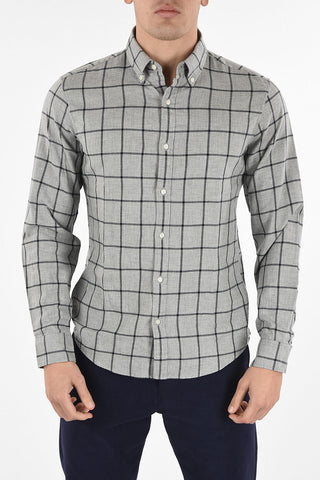 Camicia Windowpane Check a Collo Francese 