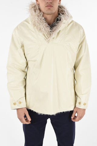 Leather Anorak Jacket with Shearling Hoodie