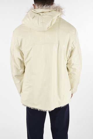 Leather Anorak Jacket with Shearling Hoodie