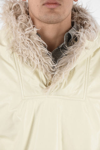 Leather Anorak Jacket with Shearling Hoodie