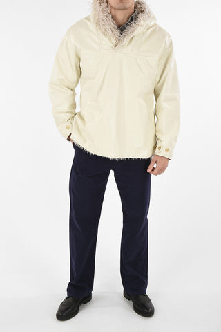 Leather Anorak Jacket with Shearling Hoodie