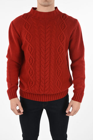 Virgin Wool Cable Knit Crew-neck Sweater