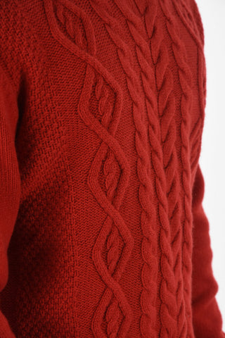 Virgin Wool Cable Knit Crew-neck Sweater