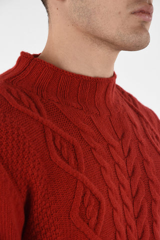 Virgin Wool Cable Knit Crew-neck Sweater