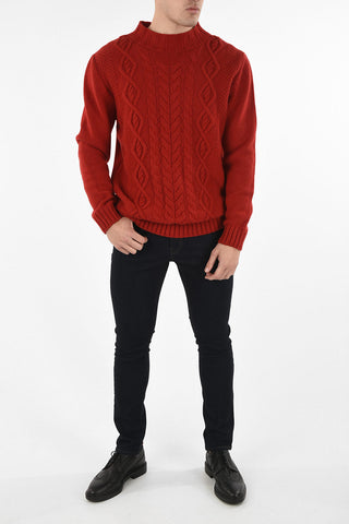 Virgin Wool Cable Knit Crew-neck Sweater