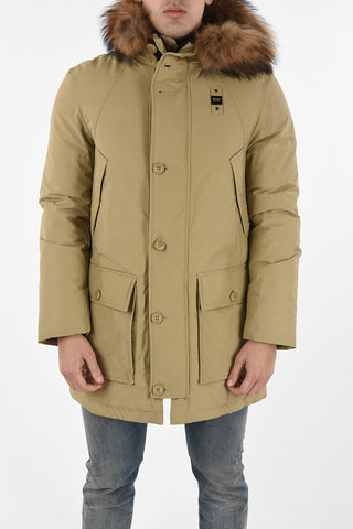 hidden closure down jacket with Real Fur Insert
