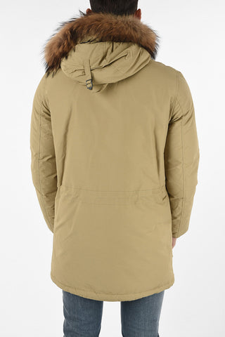 hidden closure down jacket with Real Fur Insert