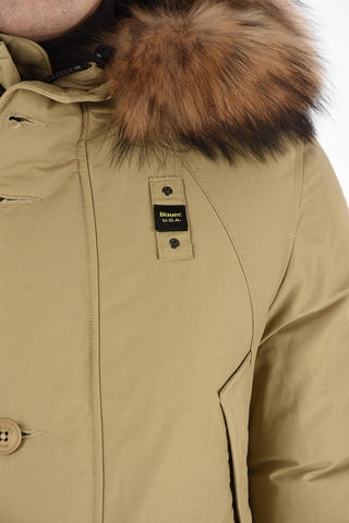 hidden closure down jacket with Real Fur Insert