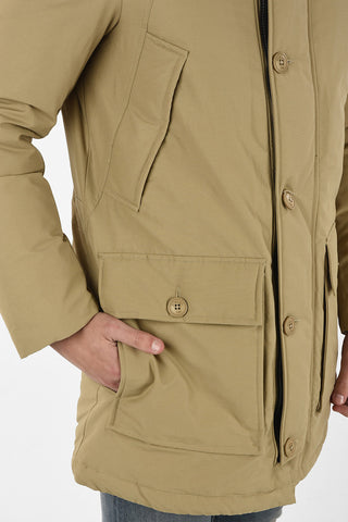 hidden closure down jacket with Real Fur Insert