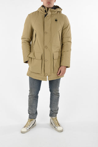 hidden closure down jacket with Real Fur Insert