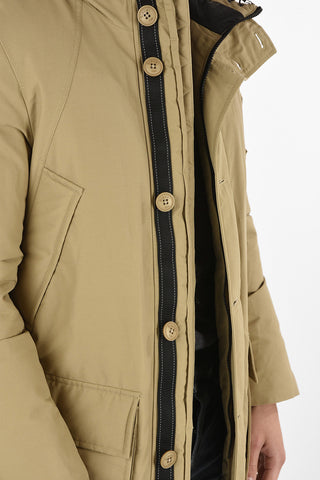 hidden closure down jacket with Real Fur Insert