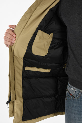 hidden closure down jacket with Real Fur Insert