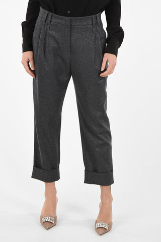 Pantaloni Crop a Doppia Pince Con Effetto Lurex