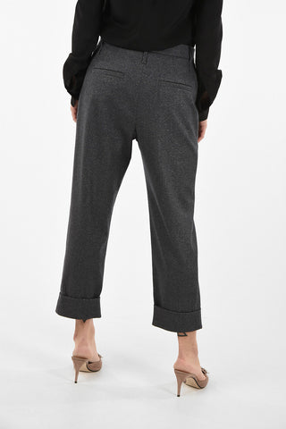 Pantaloni Crop a Doppia Pince Con Effetto Lurex