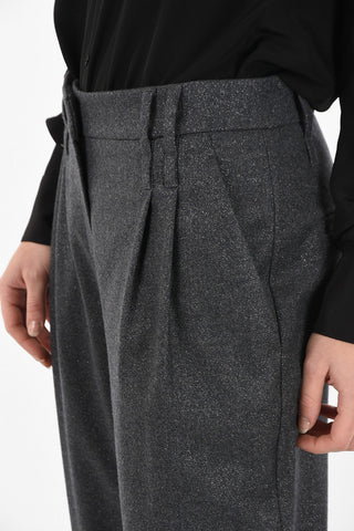 Pantaloni Crop a Doppia Pince Con Effetto Lurex
