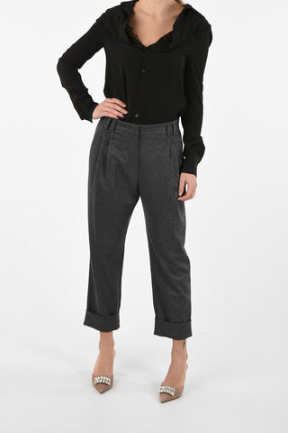 Pantaloni Crop a Doppia Pince Con Effetto Lurex