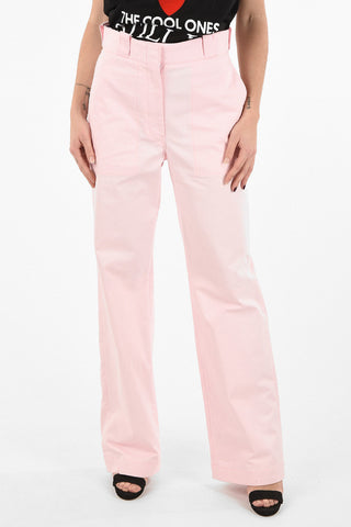 Pantaloni Palazzo a Vita Alta in Cotone