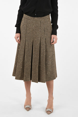 Pantaloni Wide leg Plissettati Con Dettagli Paillettes