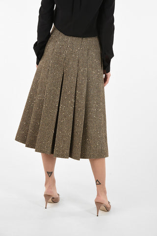Pantaloni Wide leg Plissettati Con Dettagli Paillettes