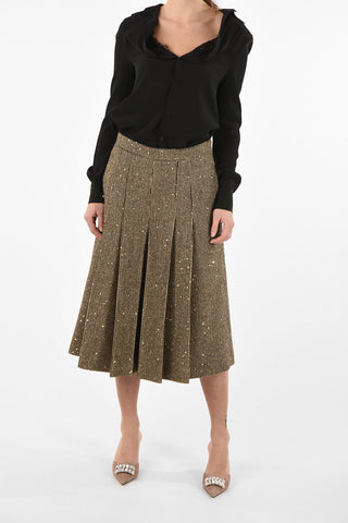 Pantaloni Wide leg Plissettati Con Dettagli Paillettes
