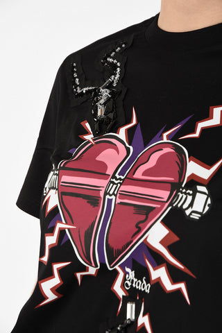 Crewneck T-Shirt With Heart Print And Jewel Details